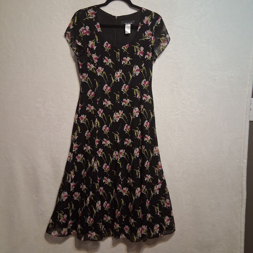 Jones New York 6 Dress Silk Floral Chiffon Lined Fairy Whimsigoth Cottagecore
